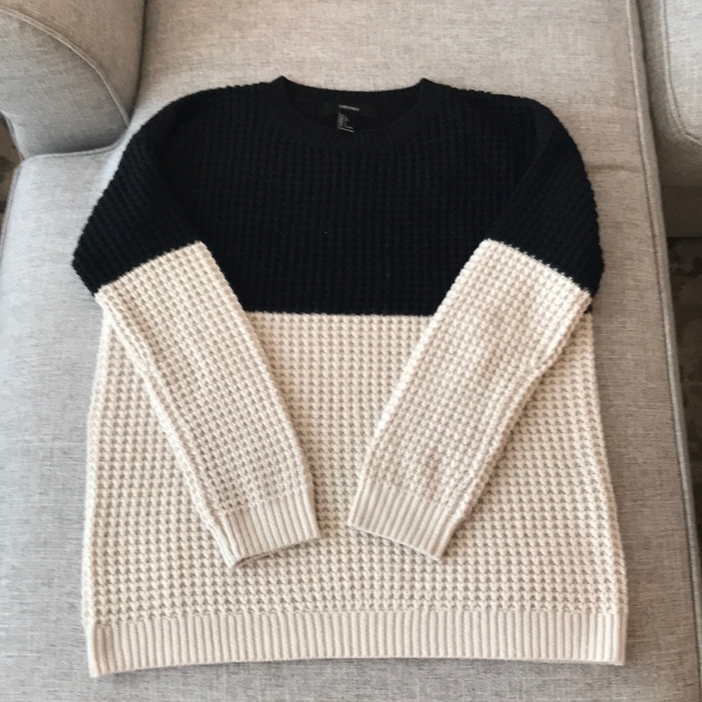 Ribbed Waffle-Knit Crewneck Color-Block Sweater